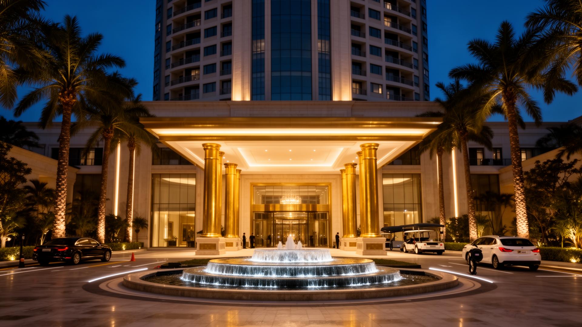 Grand entrance lobby with fountain